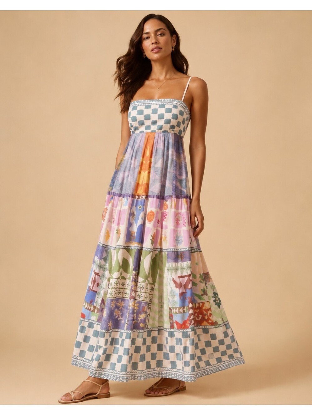 Santella Shop Amalfi Dress Multicolor Patchwork Print Maxi Dress Medium